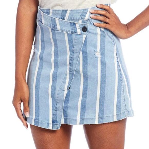 NWT KUT FROM THE KLOTH Connie Striped Asymmetrical Denim Mini Jean Skirt Size 0 - Picture 1 of 8
